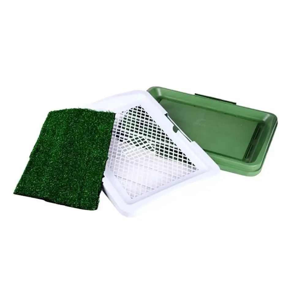 Green artificial grass dog toilet with three-layer construction for indoor potty training