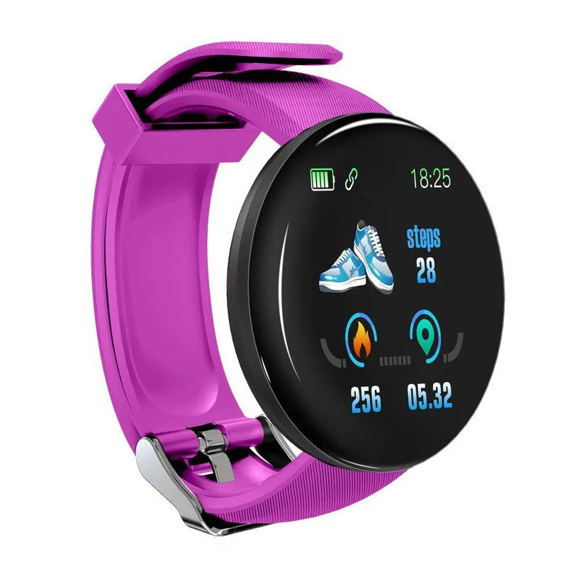 Colour screen smart bracelet with heart rate and blood pressure monitoring in blue, black, red, green or purple