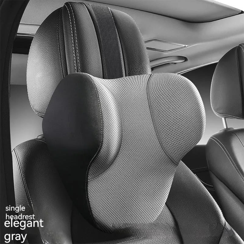 Memory foam car lumbar support pillow and matching headrest in knitted fabric with latex filler