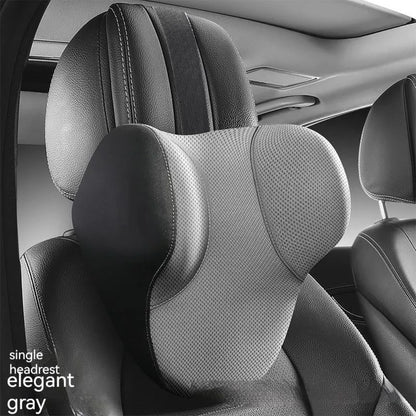 Memory foam car lumbar support pillow and matching headrest in knitted fabric with latex filler