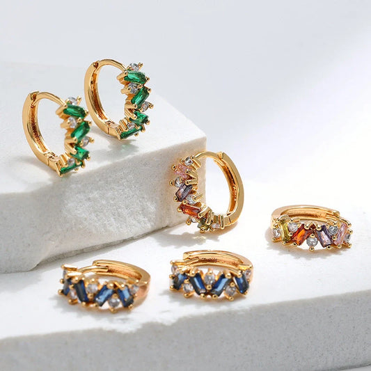 Elegant leaf design zircon emerald ear clips in 18K gold
