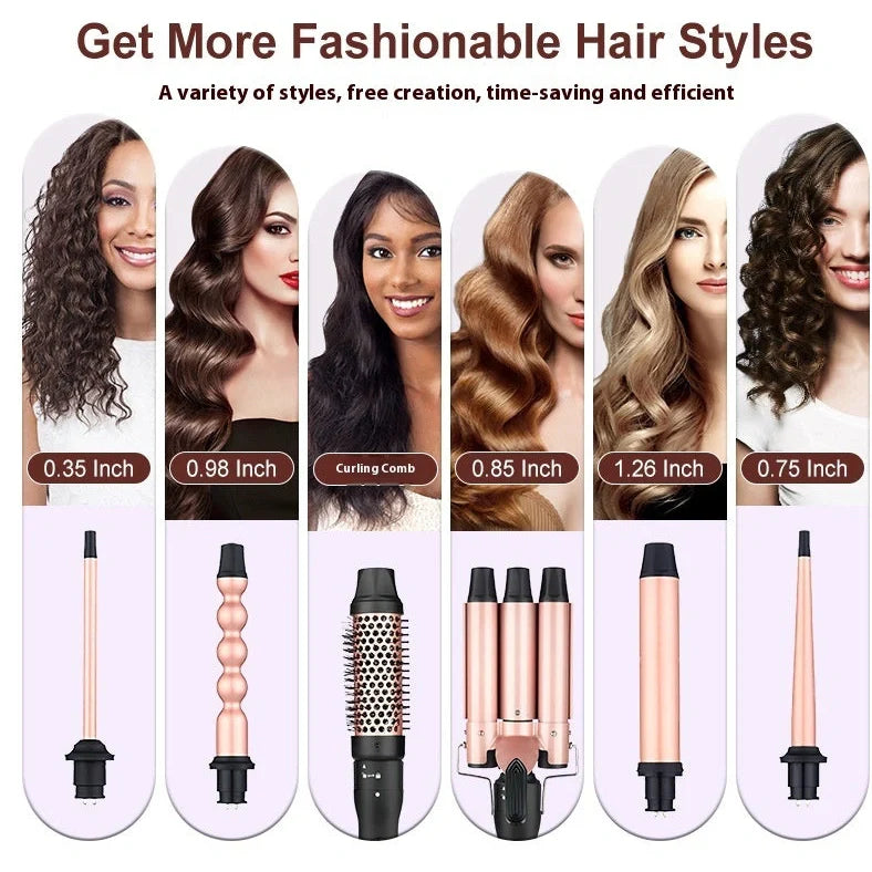 Three-tube water wave hair curler with 19mm 25mm 32mm ceramic-coated barrels and wired power cord