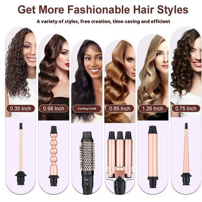 Three-tube water wave hair curler with 19mm 25mm 32mm ceramic-coated barrels and wired power cord
