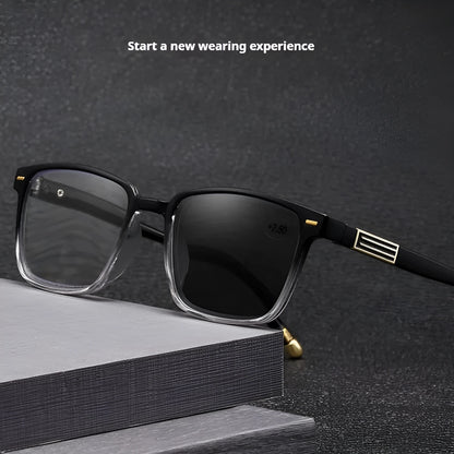 Multifocal reading glasses with photochromic lenses in various frame colour options
