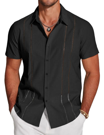 Men's slim fit Hawaiian short sleeve shirt with digital printed pattern on polyester fabric