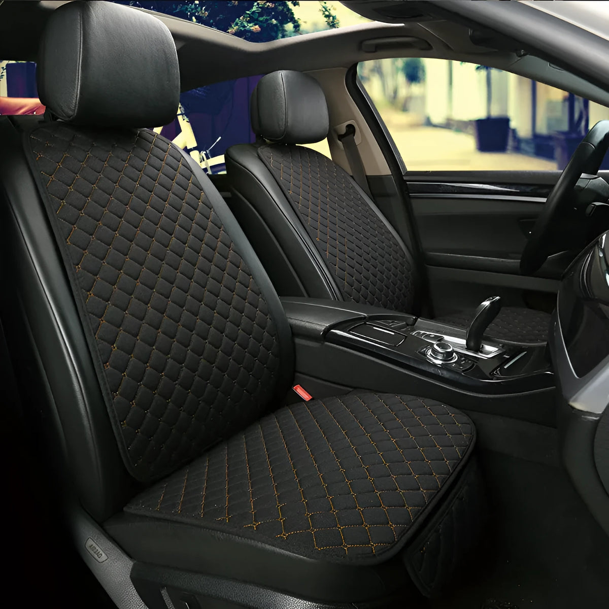 Linen car seat cushion with back support in various colour options including warm cream, coffee and Lafite red