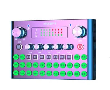 F007plus USB sound card and condenser microphone for live broadcast, shown with bracket.