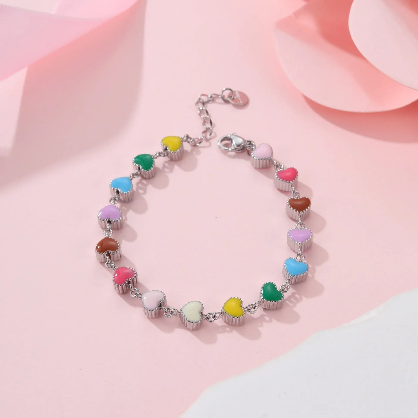 Women's love heart-shaped titanium steel bracelet necklace with colourful oil design and gold electroplating