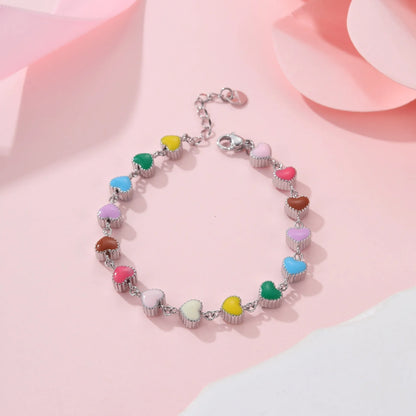 Women's love heart-shaped titanium steel bracelet necklace with colourful oil design and gold electroplating