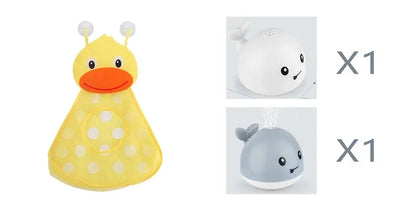 Grey or white electric whale bath toy spraying water with LED lights on a base.