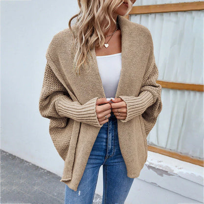 Stylish loose knit sweater jacket with bat wing sleeves in various colors