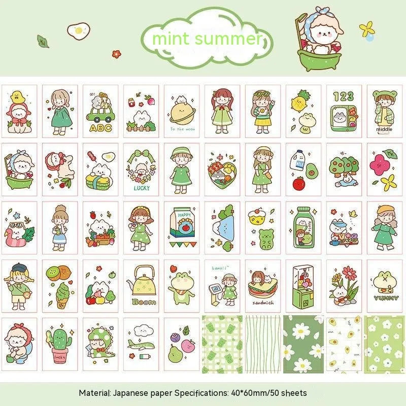 Japanese cartoon character sticker sheet with 50 self-adhesive 40x60mm vinyl decals for notebook decoration