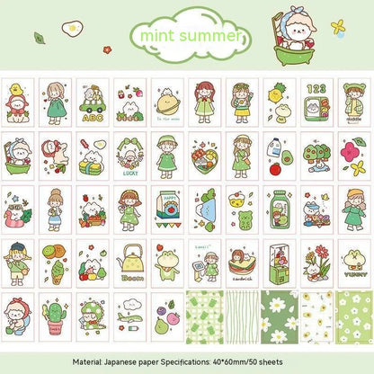 Japanese cartoon character sticker sheet with 50 self-adhesive 40x60mm vinyl decals for notebook decoration