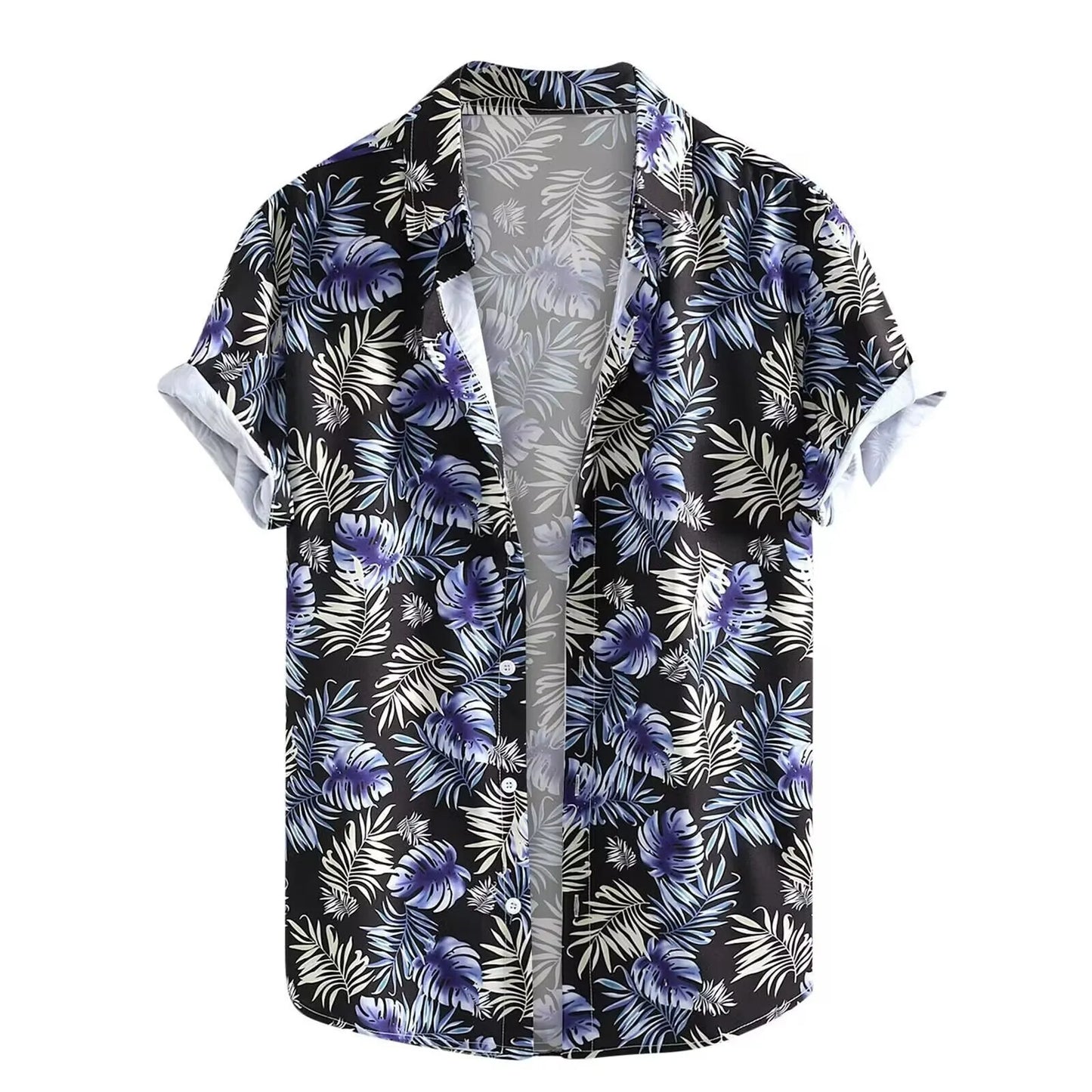 Men's short-sleeved Hawaiian shirt with a colourful 3D printed pattern.
