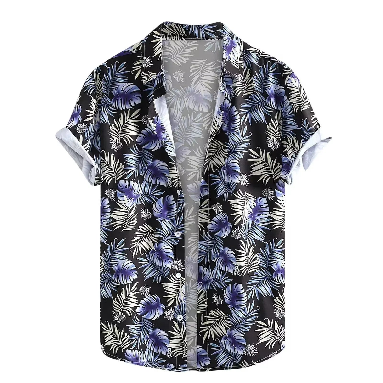 Men's short-sleeved Hawaiian shirt with a colourful 3D printed pattern.