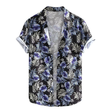 Men's short-sleeved Hawaiian shirt with a colourful 3D printed pattern.