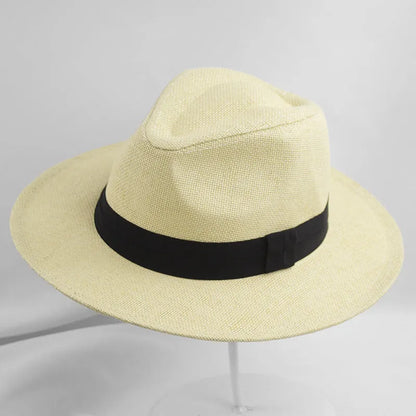 Men's flat top wide brim sun hat in paper fabric with 6-7cm brim for outdoor sun protection