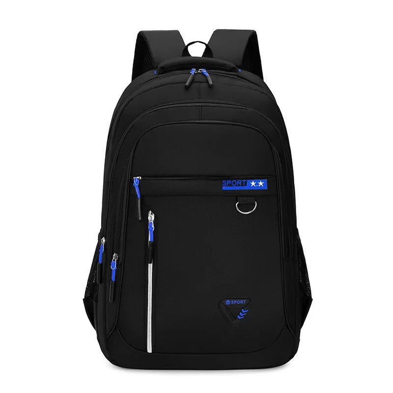 Men's large capacity Oxford cloth schoolbag with air pillow belt system in black colour with letter pattern detail