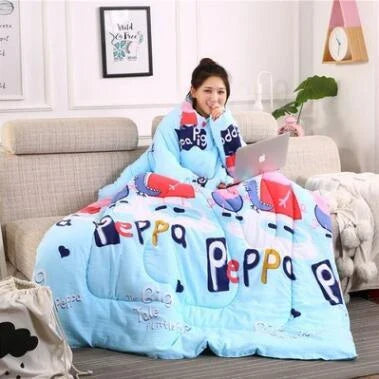 Cozy heated blanket with sleeves for comfortable lounging and hands-free relaxation