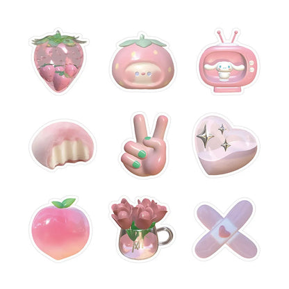 Pink girl heart 3D decorative stickers showing realistic dimensional effects and adhesive backing
