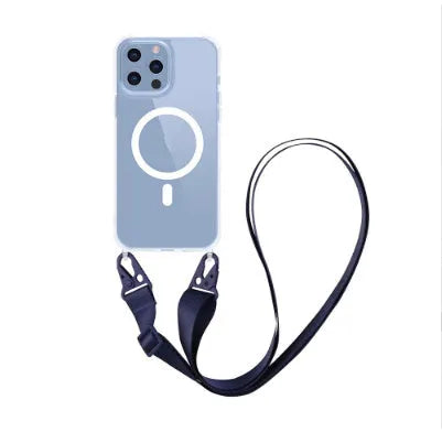 Magnetic lanyard crossbody transparent phone case for iPhone 16 series in TPU PC with anti-fall back cover