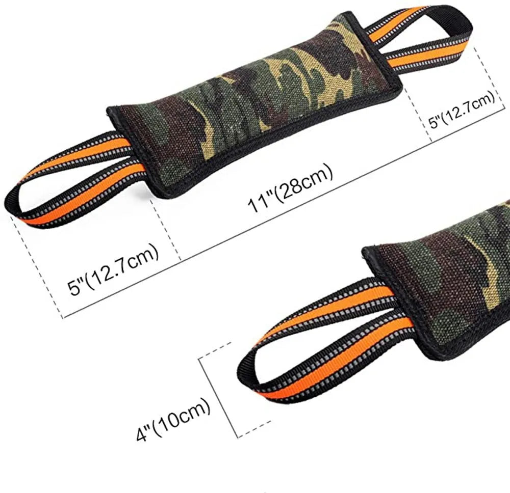 Jute dog training bite stick with reflective yellow edge trim, 55cm length