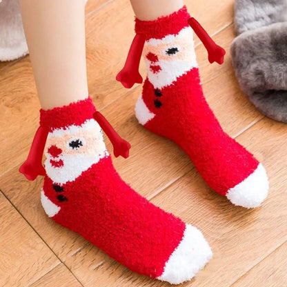 Christmas couple socks with magnetic suction feature for hand holding, in various animal patterns
