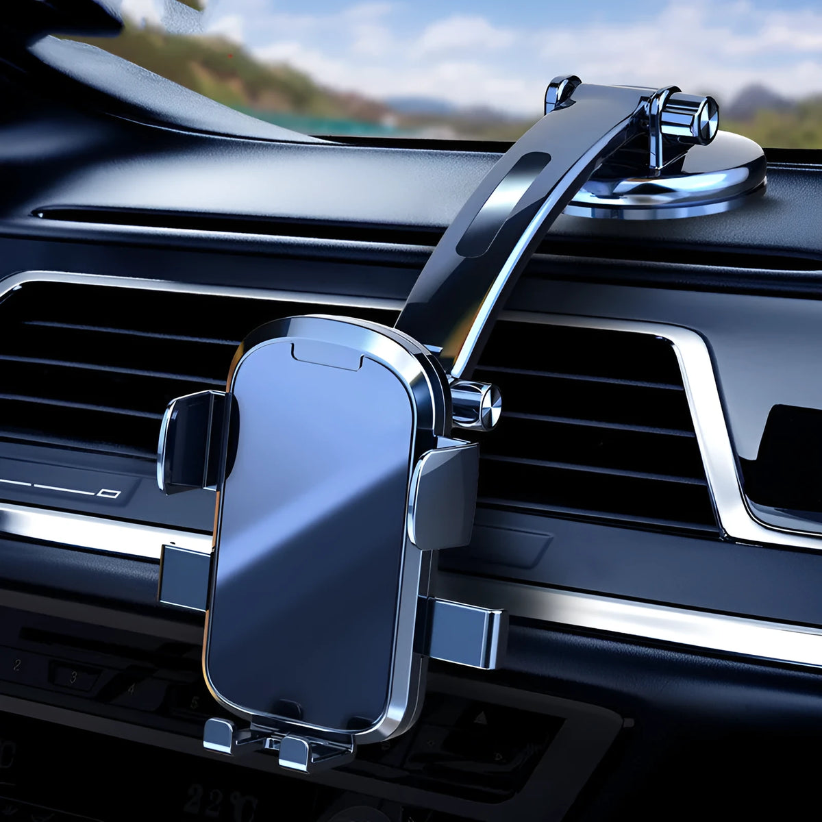 Gravity dashboard car mount with dual suction cups and ABS body, for 4.7-7.5 inch phones, Mirror Gravity Clip