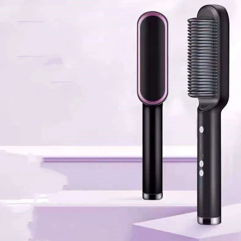Red 2-in-1 hair straightener and hot comb with tourmaline ceramic plates and digital temperature display