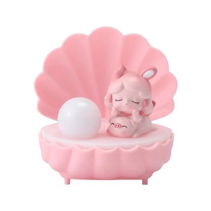 Shell-shaped resin night light with cartoon character design in choice of four colours