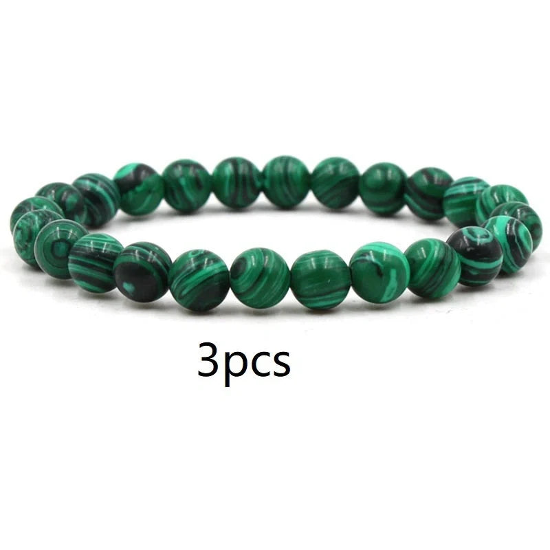 Stylish black matte green malachite elastic bracelets for women and men
