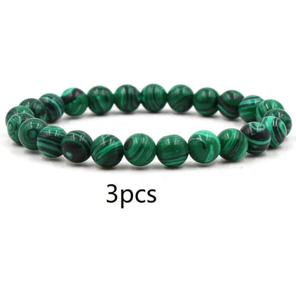 Stylish black matte green malachite elastic bracelets for women and men