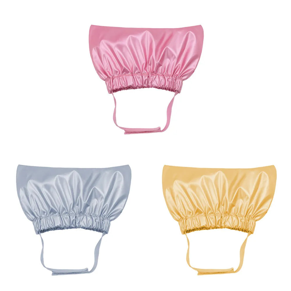 Adjustable waterproof shower cap for pets in silver colour with size options for dogs and cats