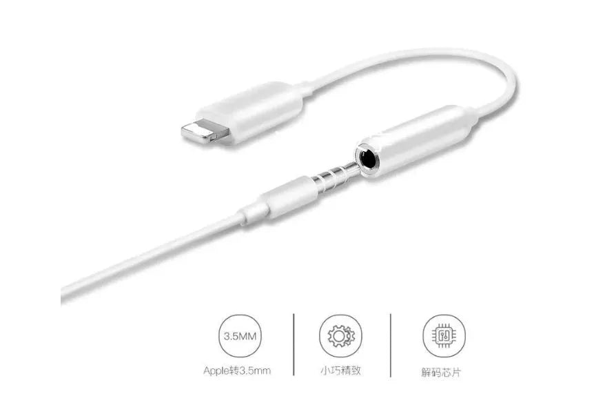 White Lightning to 3.5mm headphone adapter for iPhone 7, 6, and 6S models.
