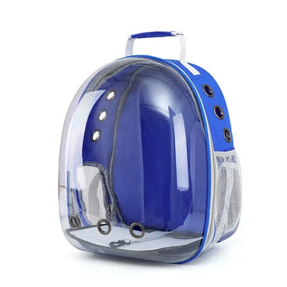 Grey PC plastic side opening pet carrier backpack for cats on a white background.