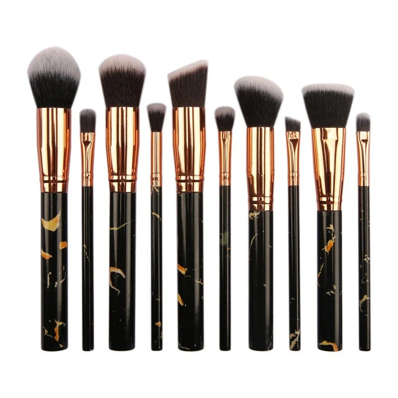 10-piece marble makeup brush set with 5 large and 5 small brushes for versatile beauty application