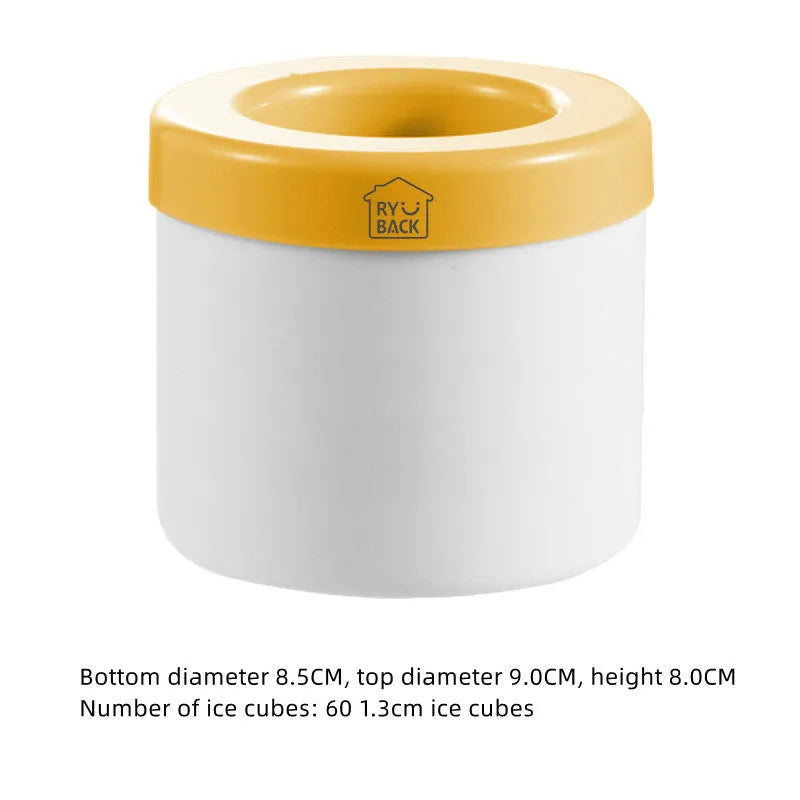 Blue-green silicone ice bucket mould with lid showing 9cm diameter and 8cm height dimensions