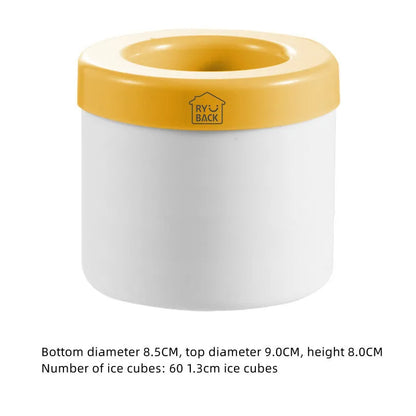 Blue-green silicone ice bucket mould with lid showing 9cm diameter and 8cm height dimensions
