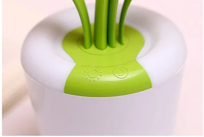 A stylish, plant-inspired LED desk lamp with three brightness levels and a rechargeable battery for cordless convenience