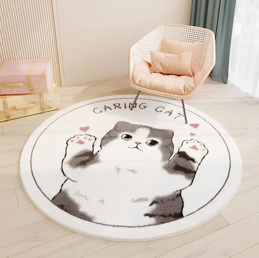Round children's polyester rug in Heart Bunny pattern, 100cm diameter, hand washable for easy kids room use