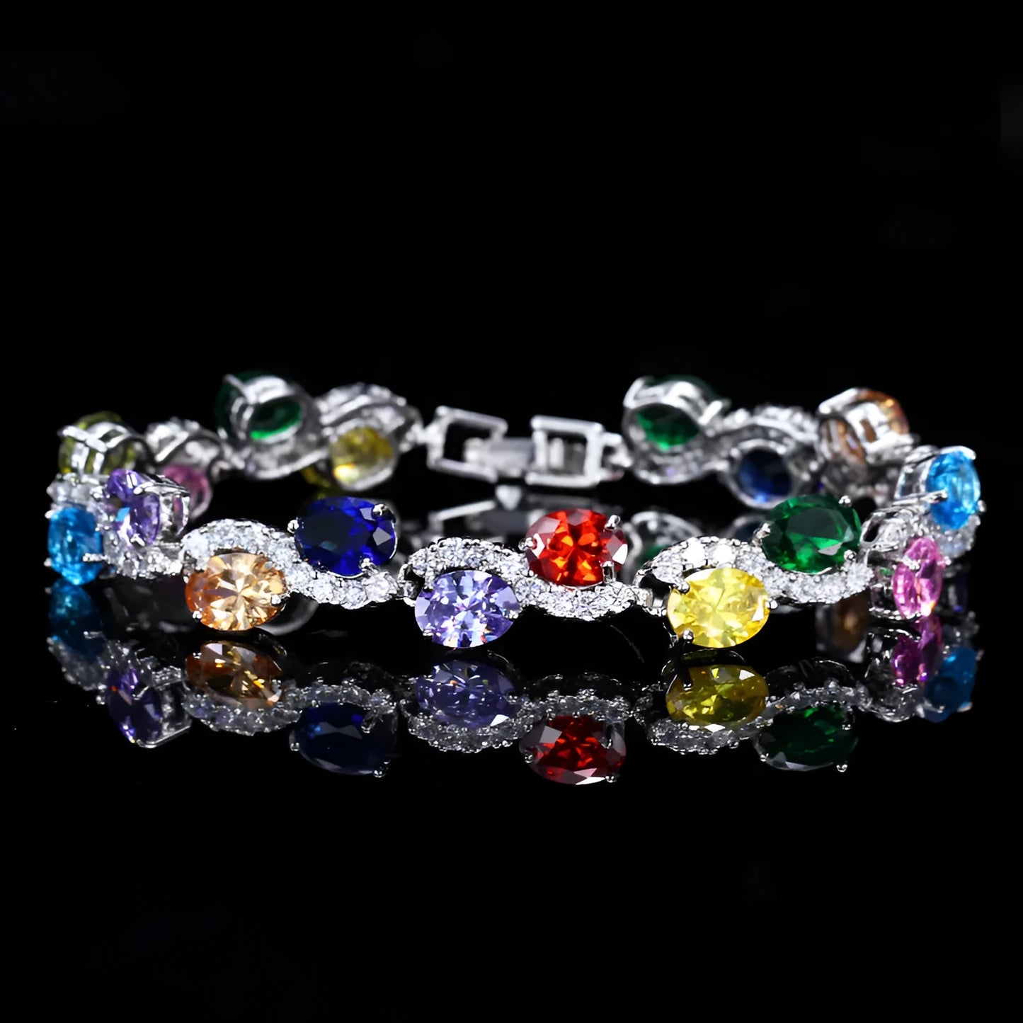 Copper-plated gold bracelet with AAA+ zircon stones in simple geometry style measuring 18.4cm length
