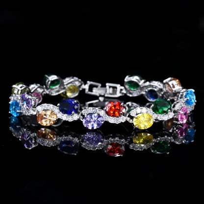 Copper-plated gold bracelet with AAA+ zircon stones in simple geometry style measuring 18.4cm length