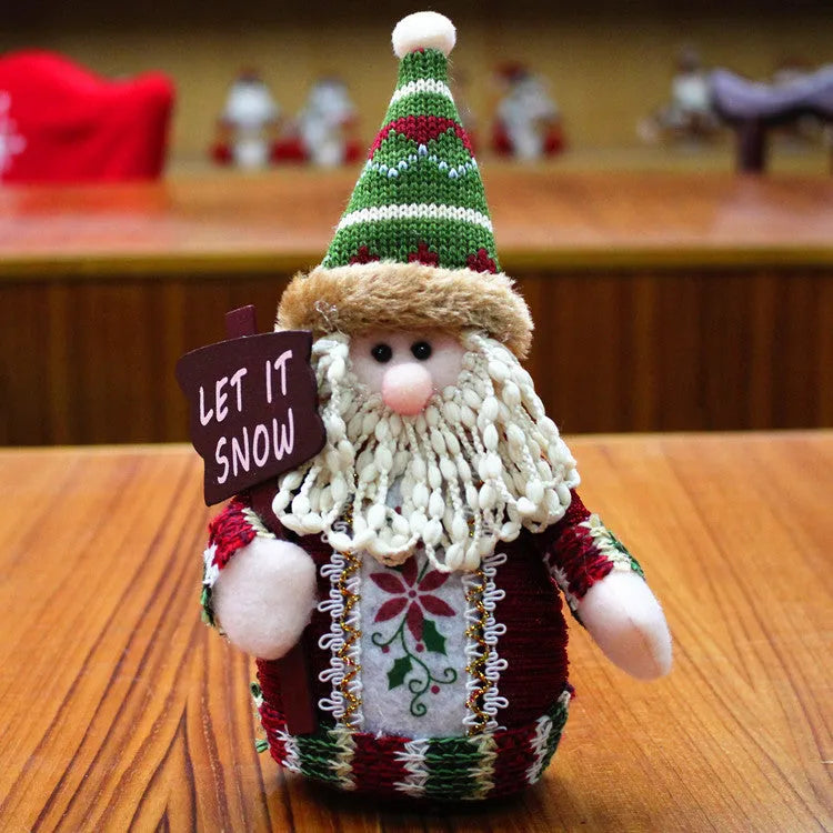 Flannel Christmas decorations showing snowman elk old man designs in red green white colours