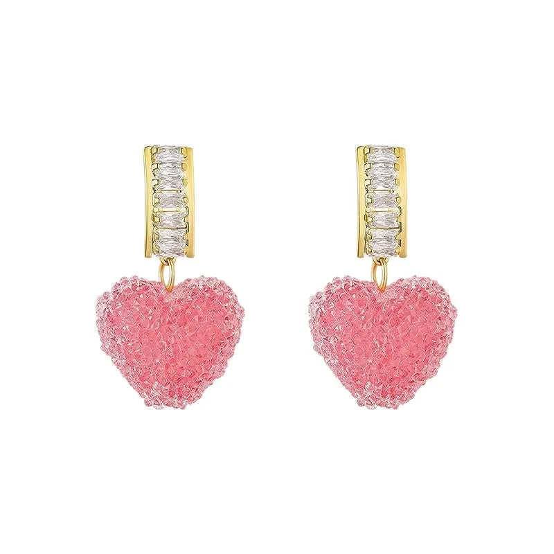 Blue and pink candy stud earrings with peach heart design in alloy material