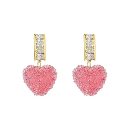 Blue and pink candy stud earrings with peach heart design in alloy material