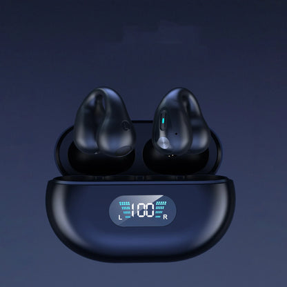 Bone conduction Bluetooth earphones with powerful bass, comfortable ear clip design, and long-lasting battery life