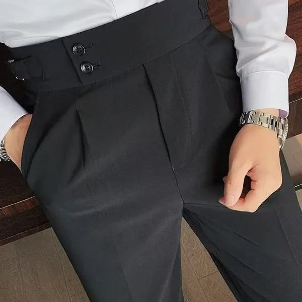 High Waist Casual Trousers, Autumn Retro Business Pure Colour Straight Leg Cotton Blend Trousers for Youth Leisure Wear in Black, Brown, Grey or White, Non-Stretch Sizes 28 to 36