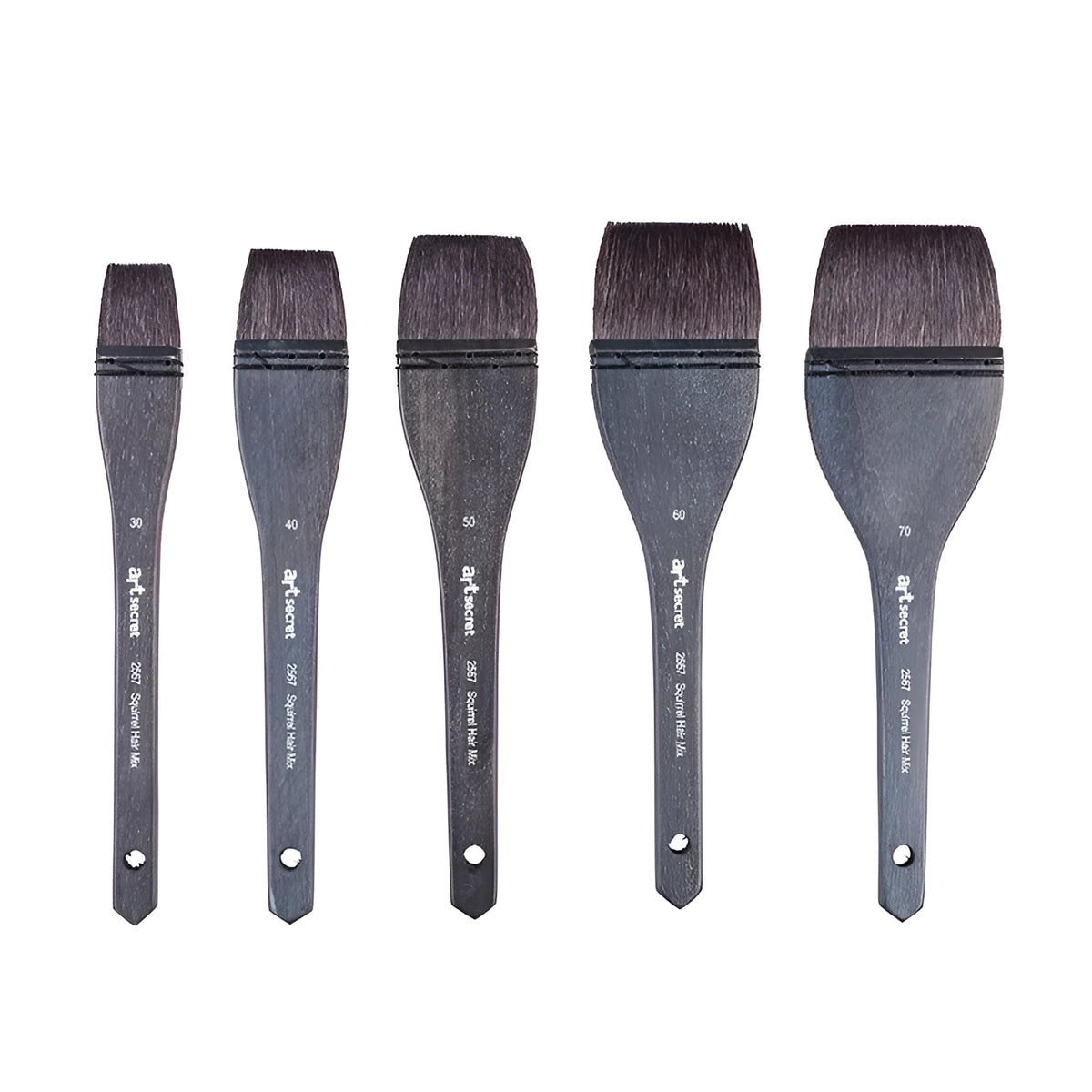 Grey squirrel hair and synthetic fibre makeup brush with a wooden handle, showing size number options.