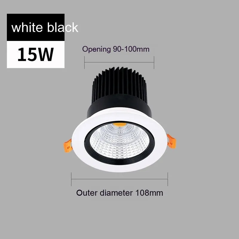 Modern aluminium recessed LED ceiling spotlight with three colour temperature settings shown installed.