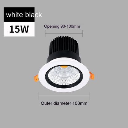 Modern aluminium recessed LED ceiling spotlight with three colour temperature settings shown installed.